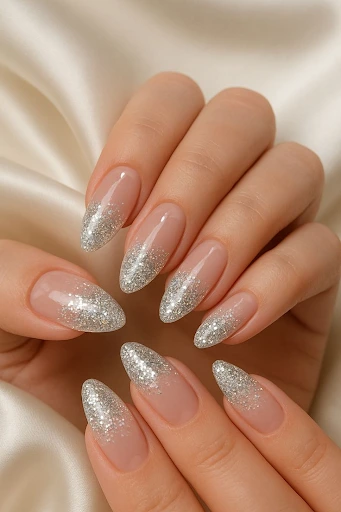 Image of a frosted glitter ombré nails