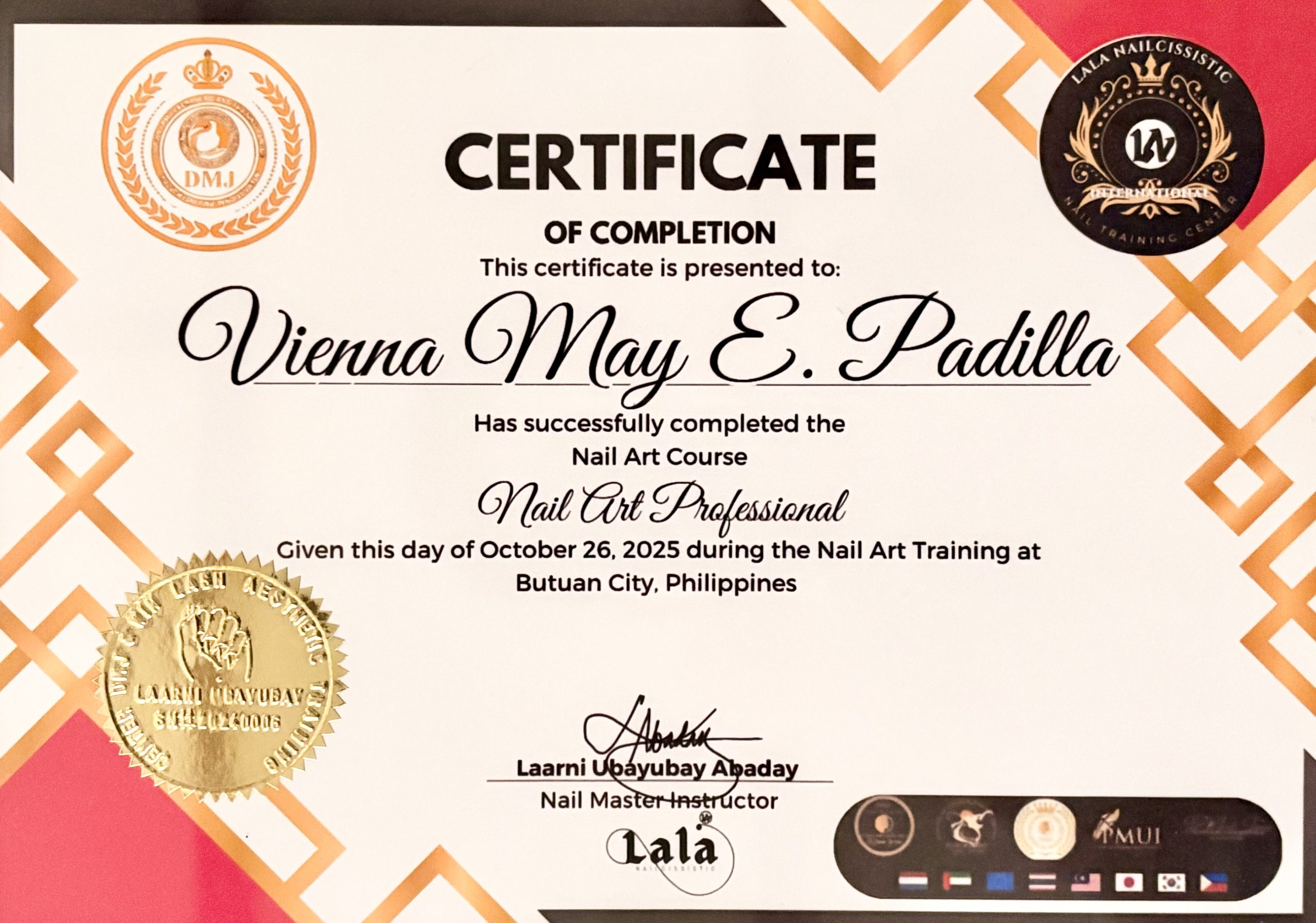 About Vienna May Padilla - Certificate for Nail Art Professional