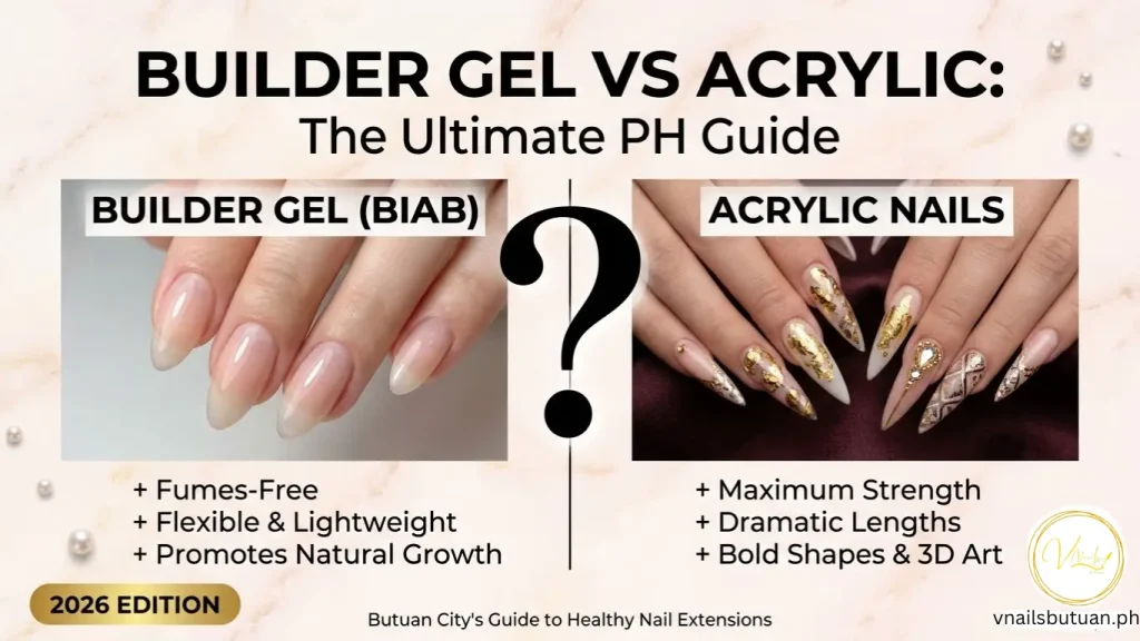 Builder Gel vs. Acrylic: Which is Better for Your Natural Nails? (2026 Guide) Builder Gel vs Acrylic - Ultimate PH Guide by V Nails Butuan