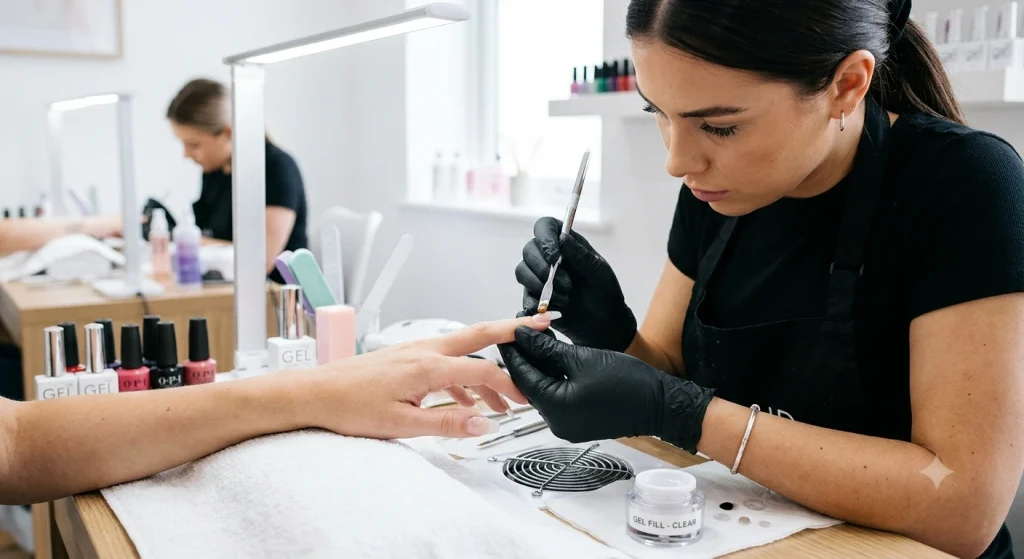 Nail technician performing a gel fill at V Nails Butuan