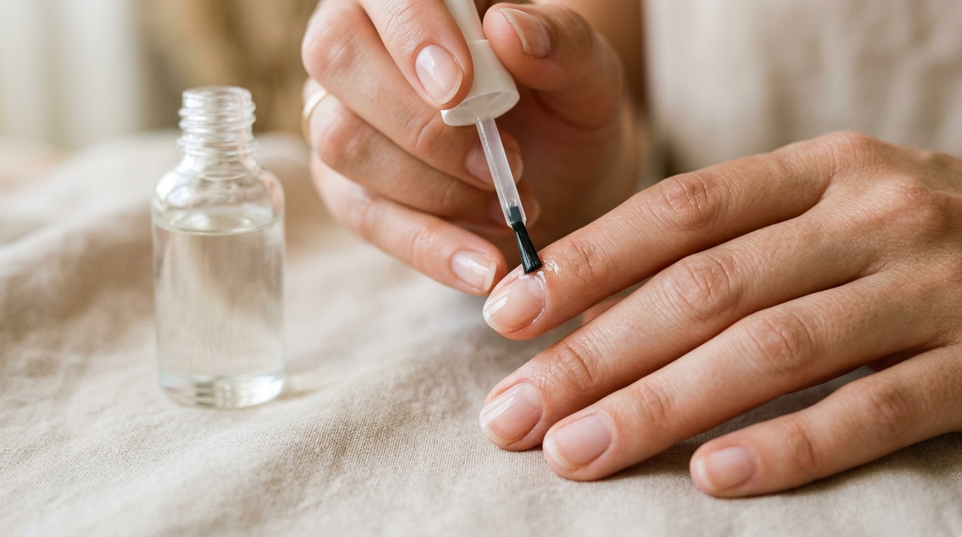 Applying cuticle oil to natural nails after builder gel removal