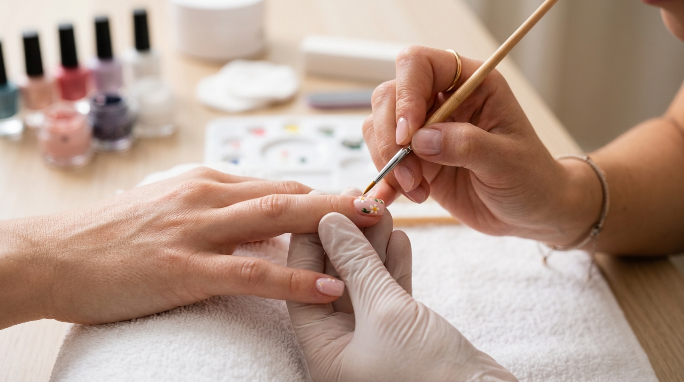 Hand-painting a small design on a short nail
