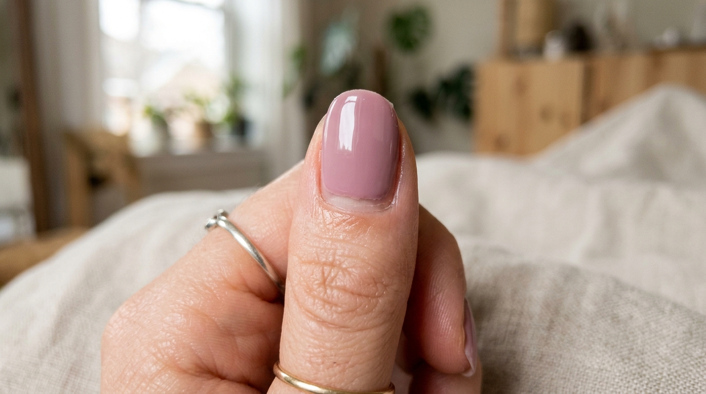 Regrowth line at the cuticle under a gel manicure