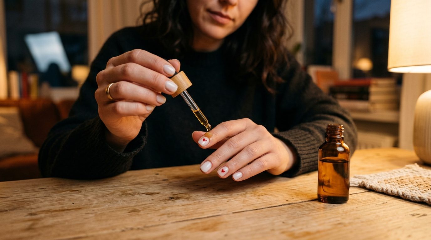 Applying cuticle oil to a minimalist gel manicure